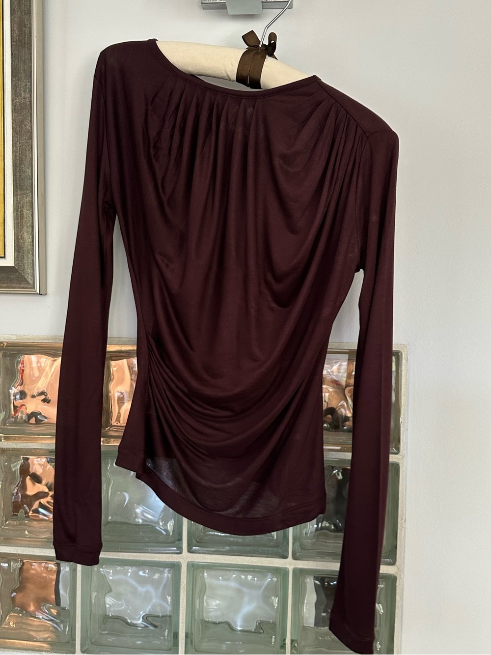 INTERMIX Long-Sleeve Draped Top in Deep Burgundy